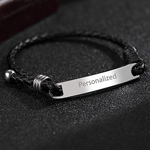 Personalized Custom Bracelet For Men - Mens Leather Engraved Bracelet, Adjustable Mens Braided Leather Id Bracelet, Handmade Gifts For Oneself, Friends And Relatives. #TOP3