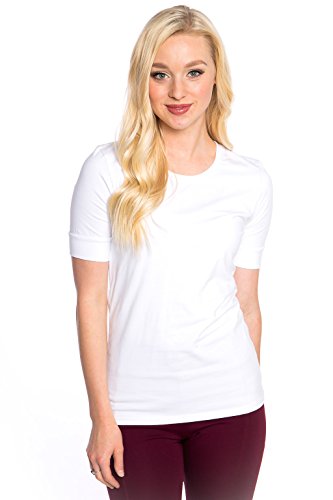 Heirloom 1/2 Sleeve Tee Scoop Neckline Extra Length Comfy Slim fit (White, M)