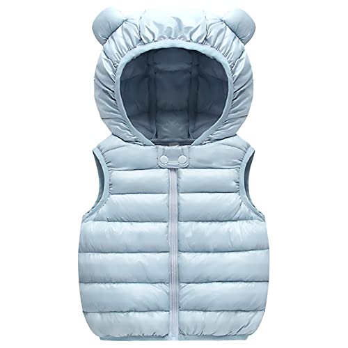 Image of AIWUHE Baby Boys Girls Hooded Puffer Vest Winter Lightweight Sleeveless Bear Ears Zipper Up Jacket Down Vest Coat Vests Kids
