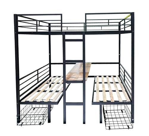 SOFTSEA Full Over Table Bunk Bed Heavy Duty Metal Bunk Bed with Bench and Table Set, Full Over Full