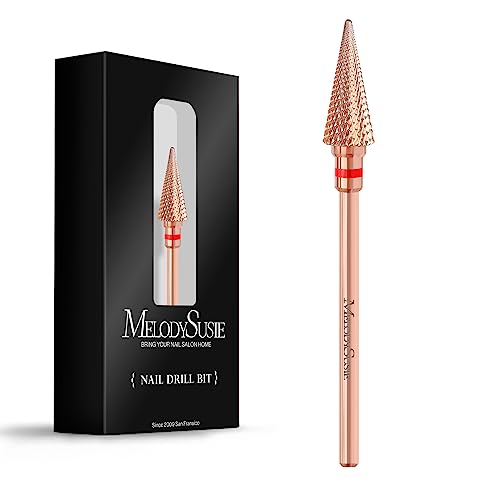 MelodySusie Professional Tapered Nib Nail Drill Bit, 3/32'' Carbide Tungsten Multi-function Bit, Suitable for Manicure Pedicure Cuticle Gel Polishing, Technicians Bit, Rose Gold, Series Bit-M, Fine