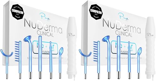 Image of Pure Daily Care NuDerma Clinical Portable Skin Therapy Wand, Machine with 6 Fusion Neon + Argon Wands - Anti Aging - Clarifying - Skin Tightening & Radiance - Wrinkle Reducing (Pack of 2)