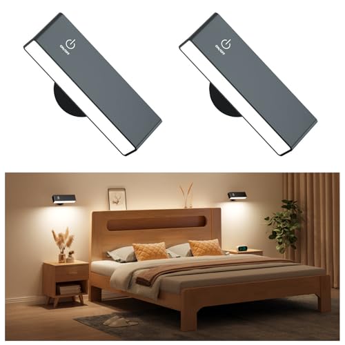 YiLaie 2 Pezzi Applique LED da Parete Interno, Lampada da Parete a LED Moderna con Ruotabile a 360°, Magnetica, Controllo Touch, Lampada Senza Fili, Lampada a Batteria, Applique Camera da Letto