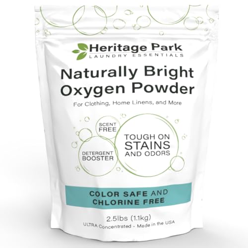 Heritage Park Naturally Bright Oxygen Powder - Laundry Detergent Booster, Color-Safe, Chlorine-Free, Bleach-Free - Unscented, Ultra Concentrated (2.5 LBS)