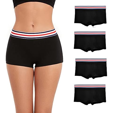 ZLYC Women Cotton Boyshorts Comfort Breathable Panties Stretch Underwear,4 Pack Black,M Cover