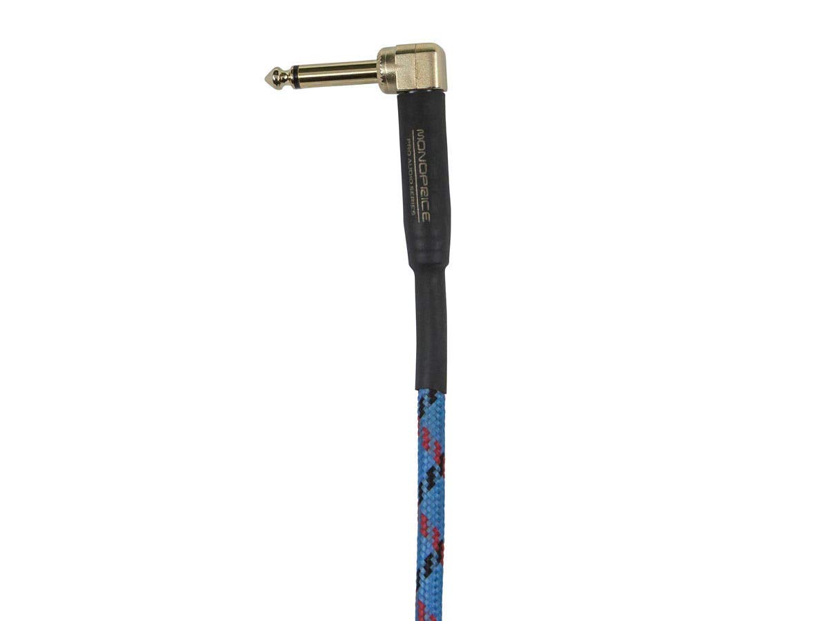 Monoprice 1/4-Inch TS Male to 1/4-Inch Right Angle TS Male Guitar/Instrument Cable - 10 Feet, Blue, 20AWG, Braided Jacket, Gold Plated - Cloth Series : Musical Instruments