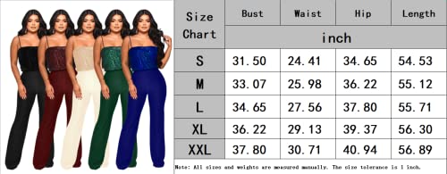 Sexy Glitter Sequins Sparkling Jumpsuits For Womens Sleeveless Spagetti Straps Backless Bodycon Wide Leg Long Pants One Piece Outfits Night Clubwear Playsuit Blue #TOP4