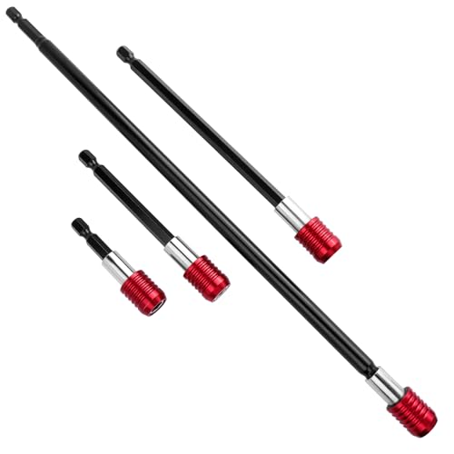 Bestgle 4Pcs Rallonges D'embout, Extension de Foret Magnétique, Portes Embout Magnétique Extension de Vissage Tournevis Rallonge Hexagonal 1/4 Rouge 50/100/150/300mm