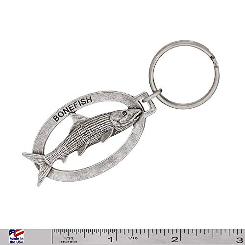 Bonefish Keychain, Pewter, S037KC, 2”, 100% Handmade in the USA, Fish Keychain, Saltwater Key Chain, Bonefish Key Ring, Albula vulpes, Key Fob, Fishing Gift, 200 Fish Designs Available.2