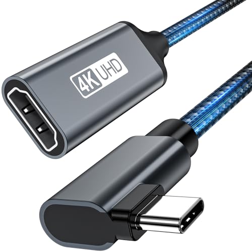 YUETUOL Adaptador HDMI a USB C, Adaptador USB C a HDMI 4K 90 Grados, (Compatible con Thunderbolt 3) para MacBook Pro/Air,Pixelbook,iPad Pro,XPS,Huawei,Samsung Galaxy S23 Ultra/S22/S20/Note 8/9/10/20