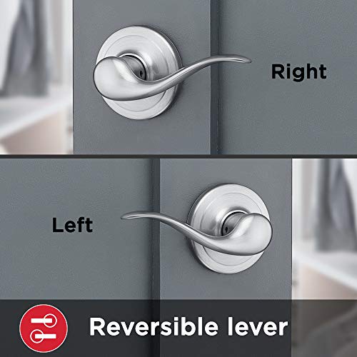 Image of Kwikset Tustin Passage Door Lever, Non-Locking Stylish Door Handle for Interior Hallway and Closet Doors, Reversible Design for Easy Install, in Satin Chrome (Pack of 2)