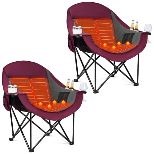 Image of Heated Oversized Camping Chair 2 Pack - Heavy Duty Padded Outdoor Chairs