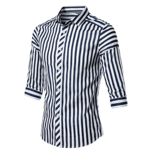Chemise d'été rayée pour homme vêtement de vacances décontracté à manches moyennes