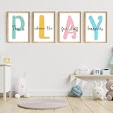 Set of 4 Framed Kids Playroom Wall Art Prints, 12x16' Toddler Nursery Canvas Artwork for Children's Bedroom