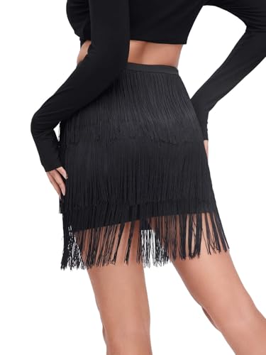 Women's Layered Fringe Trim Short Skirt High Waist Short Pencil Bodycon Skirts3