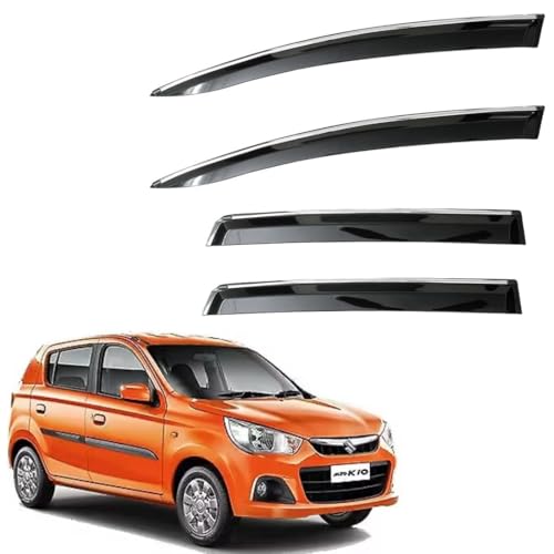 Image of CAR SAAZ Unbreakable Chrome Smoke Door Visor for Alto K10 (2014-2022)| Premium Sun, Rain Wind Deflector Chrome Strip Side Door Rain Visor - Set of 4 Pcs