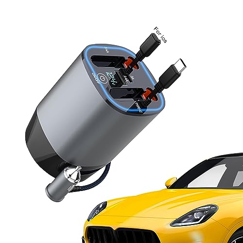 Samuliy Cargador rápido de teléfono para coche, cargador rápido inteligente para coche con cables retráctiles, cargador de teléfono para coche con cables retráctiles, difusor de coche de 100 W,