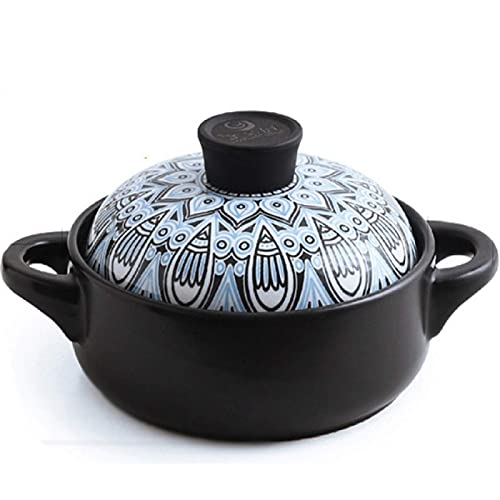 Cacerola, cacerola con tapa, olla de cocción lenta antiadherente hecha a mano, cuenco de piedra, olla de barro con doble asa, utensilios de cocina de cerámica (1,5 l)(1.5L)