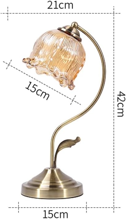 Flower Table Lamp with Amber Glass Shade Vintage Gold Antique Table Lamp Retro Rustic Bedside Nightstand Lamp Industrial Farmhouse Table Lamp for Bedroom Living Room Home Office