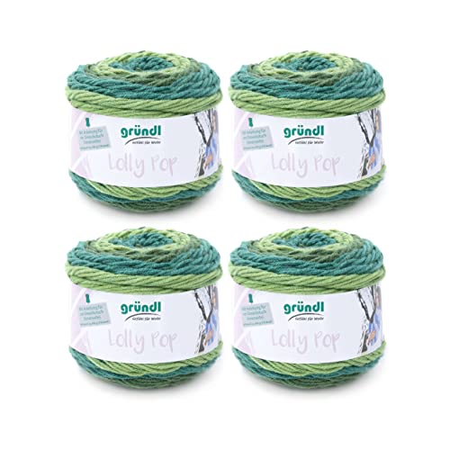 Gründl Wolle Lolly Pop - dicke Wolle zum Häkeln und Stricken mit Farbverlauf - Strickgarn - Weich und hautfreundlich - 100% Polyacryl - 4 Knäuel 150 g / 240 m - Nadelstärke 5-6 - Mint Swirl