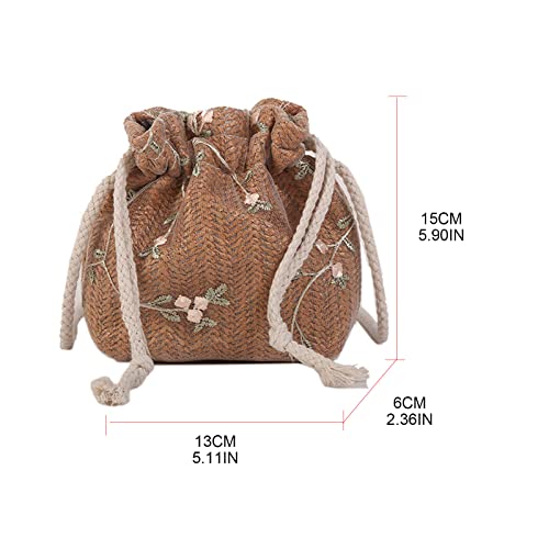 Summer Woven Messenger Bag Handbag Women Drawstring Bucket Bag Handbags Lace Straw Bag Shoulder Bag for Beach Party3