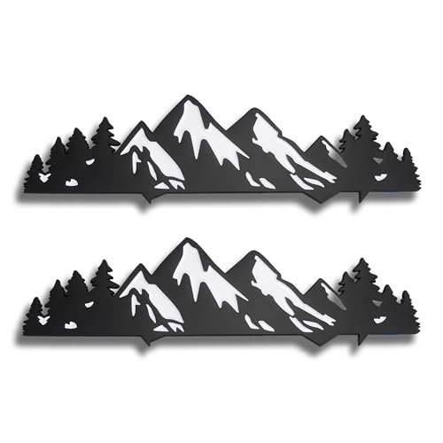Image of Snow Mountain Tree Emblem for 2016-2023 Tacoma, 2 Pcs Snow Mountain Tree Graphic Logo Badge, Trunk Mountain Logo Emblem, Car Exterior Accessories (Black White)