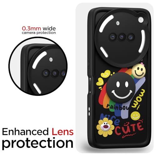 Image of Pikkme Back Cover for Nothing Phone 3a 5G | Soft Silicone| Cute Rainbow Smile & 3D Cartoon Flower Design | Shockproof Raised Camera Protection Bumper Case (Black)