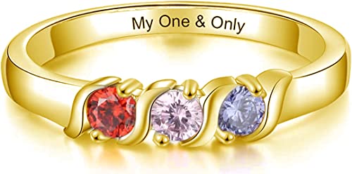 10K 14K 18K Solid Gold Customized Mother Engraving Name Rings With Birthstones Personalized Mom Rings Anniversary Promise Rings For Her Grandma Women Wife Gift For Mother's Day, Birthday, Valentines Day #TOP5