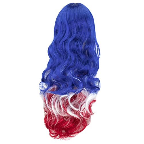 IMISSU Flag Color Design Hair Cosplay Wigs with Bangs Halloween Costume Wig (AU Flag Blue White Red) - Image 4