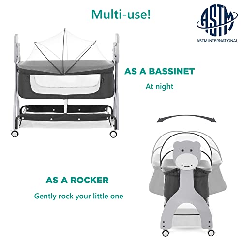 Dream On Me Cub Portable Bassinet in Dark Grey, Multi-Use Baby Bassinet with Locking Wheels, Large Storage Basket, Mattress Pad Included, JPMA Certified - Thumbnail 6