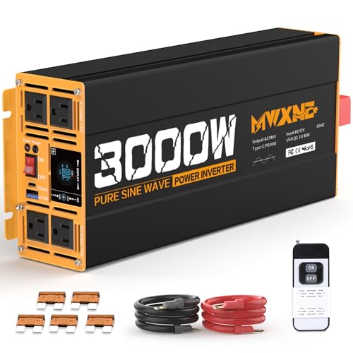 Image of MWXNE 3000W Pure Sine Wave Inverter 12V DC to 110V 120V AC Converter for RV Truck Home Off-Grid Solar Power Inverter with Type-C PD30W/USB Port QC3.0 Quick Charging, 4 AC Outlets, Remote Control