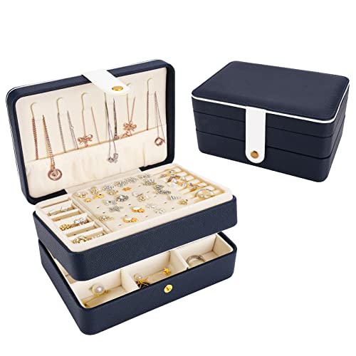 Coikes Mini-Schmuck-Aufbewahrungsbox für Damen 3-lagig 16,5x11,5x8cm Kunstleder Schmuck tragbar Geschenk Kleine Reise-Schmuckbox Schmuckkästchen für Frauen, Mädchen, Ohrringe, Halsketten, Armbänder Cover