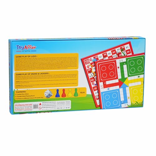 Image of Ludo and Snakes and Ladders Board Game (46 x 46 cm) Double Sided Family Board Game with Dice and Pawns for Kids and Adults Indoor Party Travel Game for 2 to 4 Players Age 6 Plus