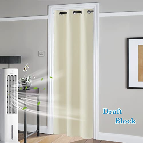 Image of RYB HOME Blackout Curtains Thermal Insulating Privacy Temporary Door Curtains for Bedroom Closet Doorway Accordion Door Interior Living Room Kids Nursery Dining, Wide 60 x Long 90 inch, Beige