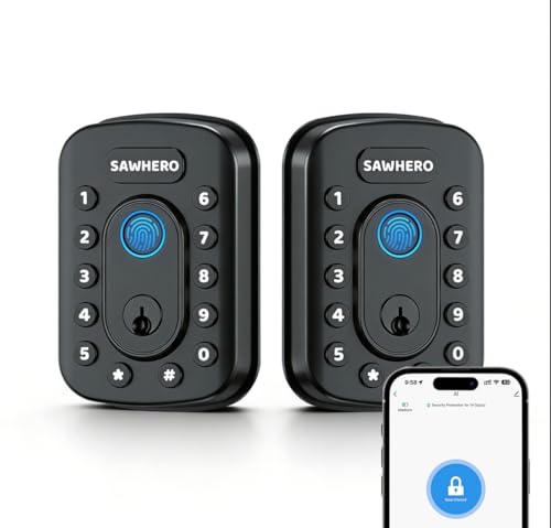SawHero 2-Pack Keyless Entry Door Lock with Fingerprint & Built-in WiFi, Smart Locks for Two Home Doors, No Hub Needed, App Control, ANSI/BHMA Grade 3, Auto-Locking, Easy Install, Matte Black by SawHero - Used condition - US$99.83