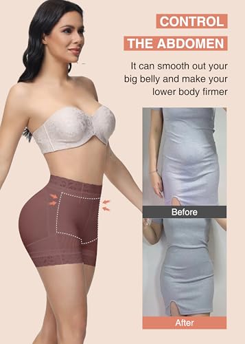 Image of SHAPSHE Butt Lifter Shapewear Shorts for Women, High-Waist Tummy Control | 4 Flexible Waist Stays | Silicone Waist & Leg Grips | Contoured Back Seams | Mesh Thigh Panels | Lace-Trimmed Leg Hem