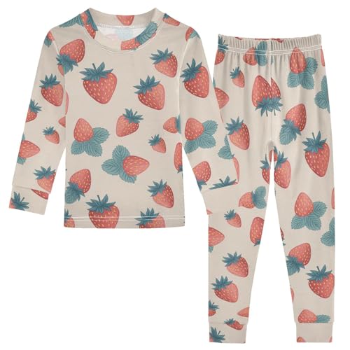 Pajama Sets Long Sleeve Sweet Fruit Strawberry Pattern Soft Comfy Sleepwear 2 Piece PJS 3-8T