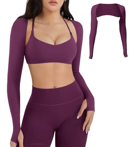 Image of YEOREO Women Crop Top Long Sleeve Bolero Open Front Workout Cropped Shirts Sports Shrug