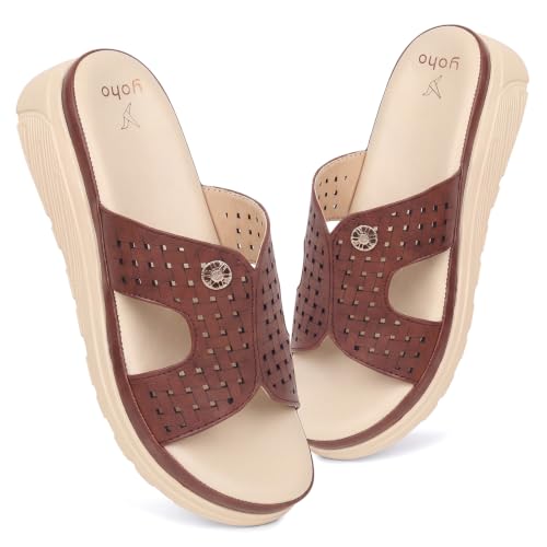 Image of YOHO SDL 111 Slides for Women | Orthopedic & Soft Sandal for Ladies | Fancy Slippers /Chappal For Girls | Stylish Heeled Wedhes for Everyday Wear