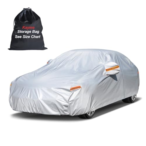 Image of Kayme 6 Layers Car Cover Waterproof All Weather for Automobiles, Outdoor Full Cover Rain Sun UV Protection with Zipper Cotton, Universal Fit for Sedan (194-208 inch)
