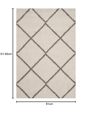 Image of AQSA CARPET & RUGS Super Ultra Soft Shaggy | Handcrafted Design | Silk Touch Feel | Living Room Bedroom Decor | Cotton Blend | A Ivory Beige Trellis |Feet-2 /4