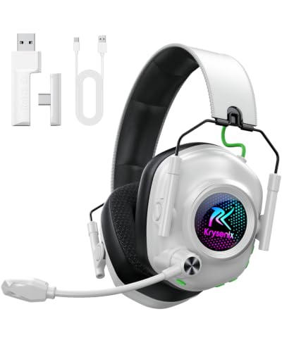 Image of Krysenix Wireless Gaming Headset for PS5 & PC, 50mm Titanium Drivers, Low-Latency 2.4GHz & Bluetooth, Adjustable Noise-Cancelling Mic, Foldable RGB Over-Ear Headphones - White