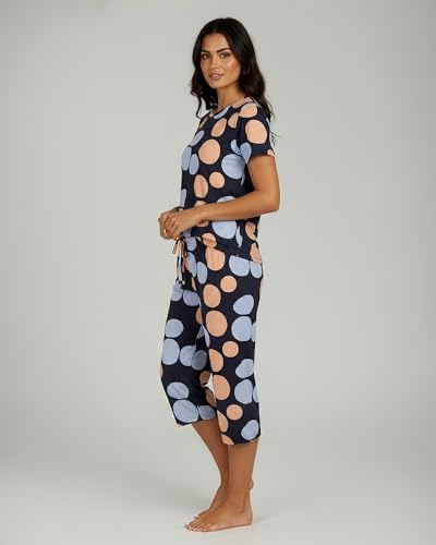Image of Real Essentials 2 Pack: Womens Pajamas Short Sleeve Sleepwear Tops and Capri Pants Pjs Print Pajama Sets (Available In Plus)