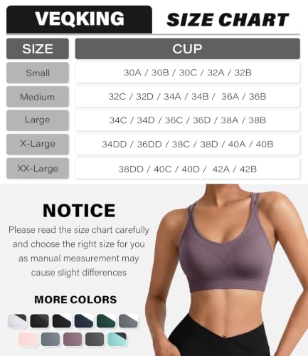 Image of VEQKING Strappy Cross Back Sports Bra for Women Removable Padded Yoga Bras