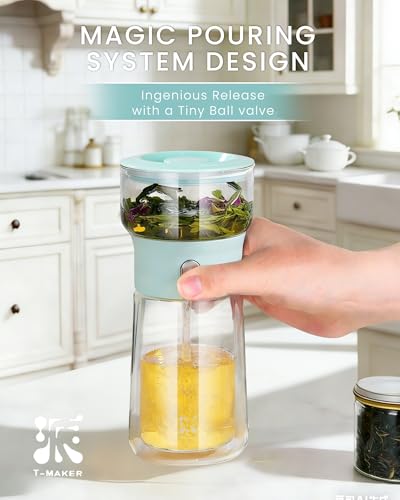 Image of ZENS Modern Glass Tea Infuser Teapot, Smart One Touch Tea Maker for Loose Tea Diffusers with Insulated Mug and Cute Portable Tea Kits for Tea Lover Gifts