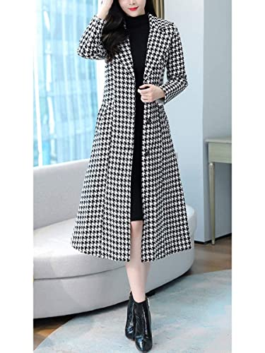 ebossy Women's Houndstooth Trench Coat Winter Single Breasted Quilt-Lined Long Coat2