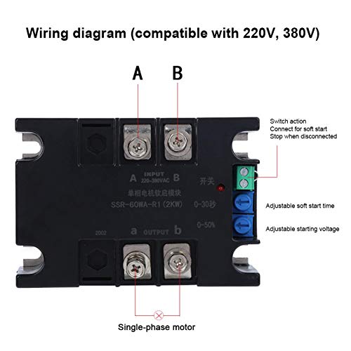 Jeanoko SSR 60WA R1 2KW Motor Soft Start Controller Practical Motor Start Board Motor Accessories for Single Phase Motor Starting(Module + Radiator) - Image 2
