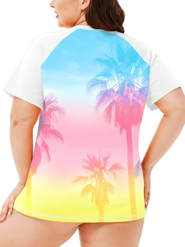 Image of AOBUTE Womens Plus Size Rash Guard Shirts Short Sleeve Swim Top UV UPF 50+ Sun Protection Swimwear Swimsuit