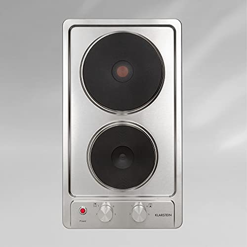 KLARSTEIN Appetito Domino - plaque de cuisson encastrable, 2 plaques, 3000 W, témoin de chaleur résiduelle, boutons rotatifs, 6 niveaux de puissance, haut:Ø 19 cm, bas :Ø 15 cm, électrique - inox