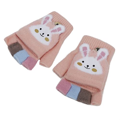 Cartoon Convertible Flip Top Gloves Toddler Kids Winter Wool Knit Fingerless Gloves with Mitten Cover for Girls Boys 2-15 Yrs3